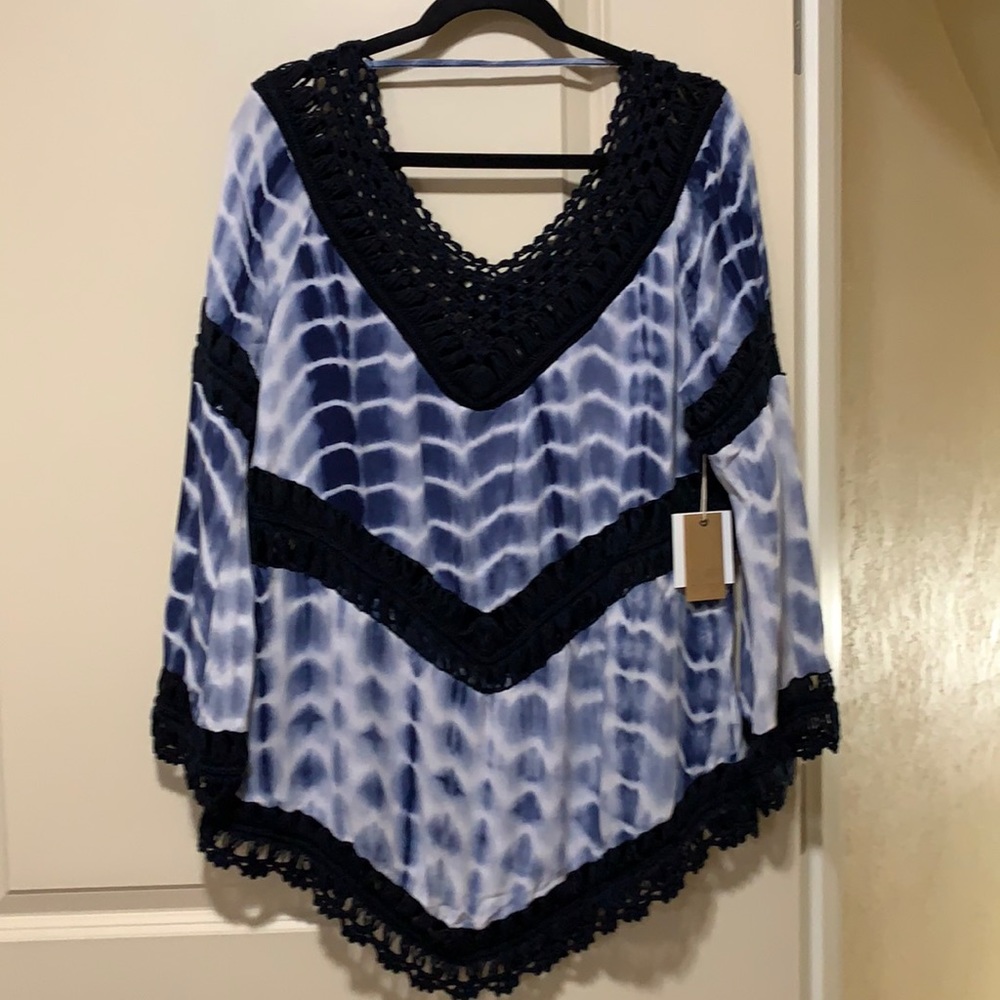 SURF GYPSY Blue Tie Dye Crochet Top - Small